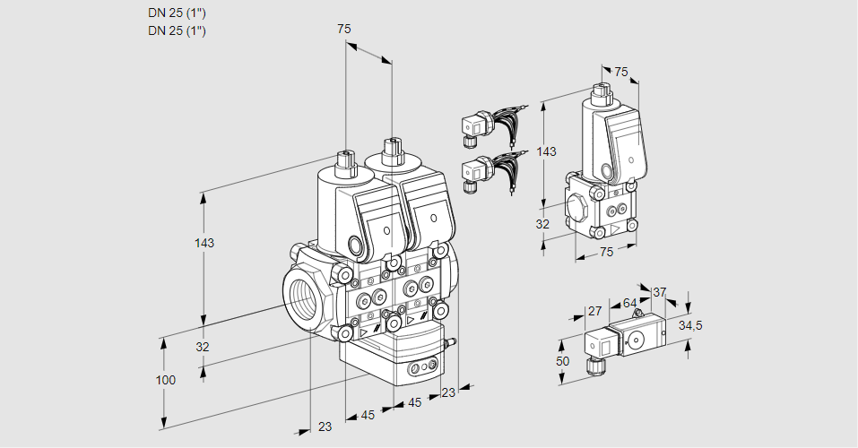 Регулятор соотношения газ/воздух с двумя эл.магнитными клапанами VCV 1E25R/25R05NVKWR6/1-PP/PPBS