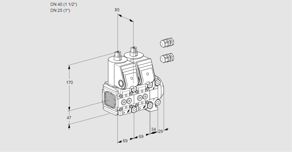 Клапан эл.магнитный сдвоенный VCS 2E40F/25R05FNNVWR3/PPPP/PPPP