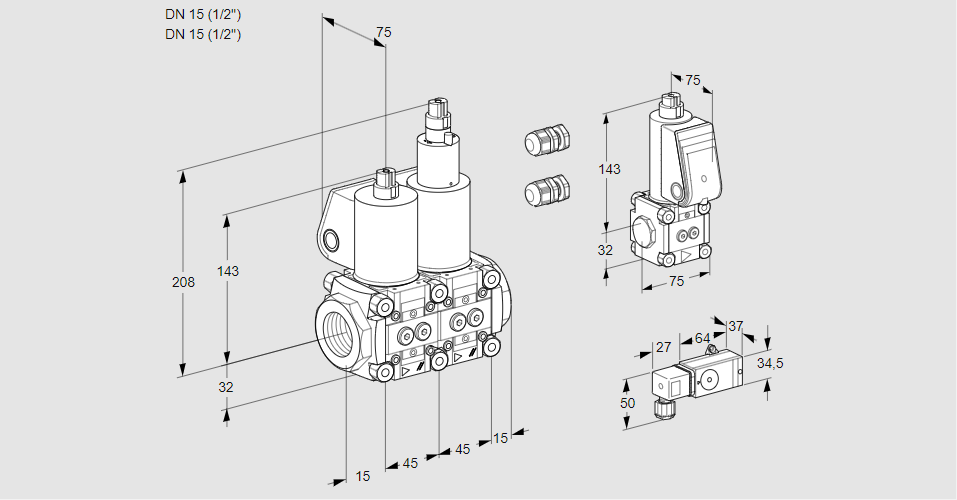 Клапан эл.магнитный сдвоенный VCS 1E15R/15R05NLWL3/PPBS/PP-3