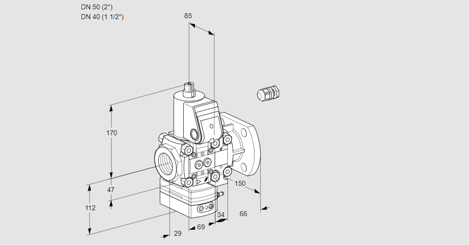 Регулятор соотношения газ/воздух 1:1  с эл.магнитным клапаном VAG 2E50R/40F05GEVWR/PP/PP