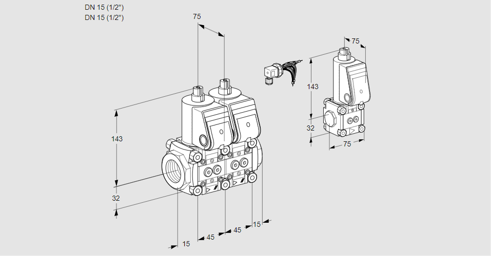 Клапан эл.магнитный сдвоенный VCS 1E15R/15R05NNWR/PPPP/PPBS
