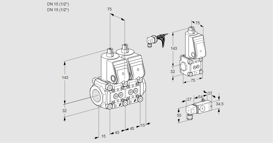 Клапан эл.магнитный сдвоенный VCS 1E15R/15R05NNWR/1-PP/PPBS