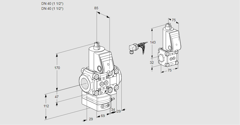 Регулятор соотношения газ/воздух 1:1  с эл.магнитным клапаном VAG 2E40R/40R05GEVWR/PP/ZS