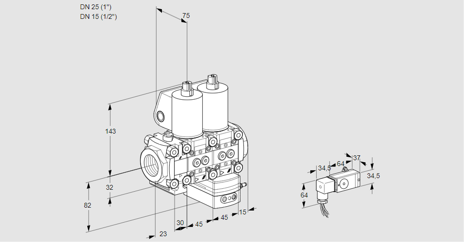 Регулятор давления с двумя эл.магнитными клапанами VCD 1T25N/15N05FND-50QL/PPPP/3-PP