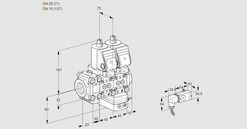 Регулятор давления с двумя эл.магнитными клапанами VCD 1T25N/15N05FND-50QSR/3-PP/PPPP