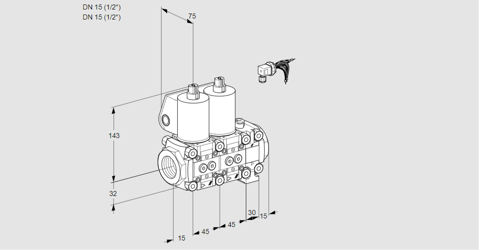 Клапан эл.магнитный сдвоенный VCS 1E15R/15R05NNVWL/PPPP/PPPP