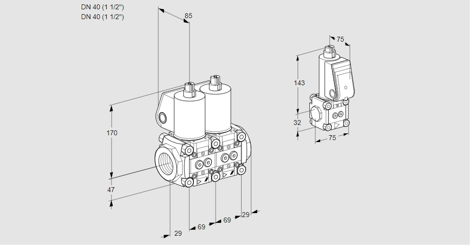 Клапан эл.магнитный сдвоенный VCS 2E40R/40R05NNWL/PPBS/PPMM