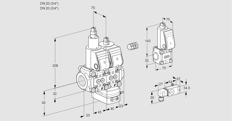 Регулятор давления с двумя эл.магнитными клапанами VCD 1E20R/20R05LD-50WR/3--3/ZSPP