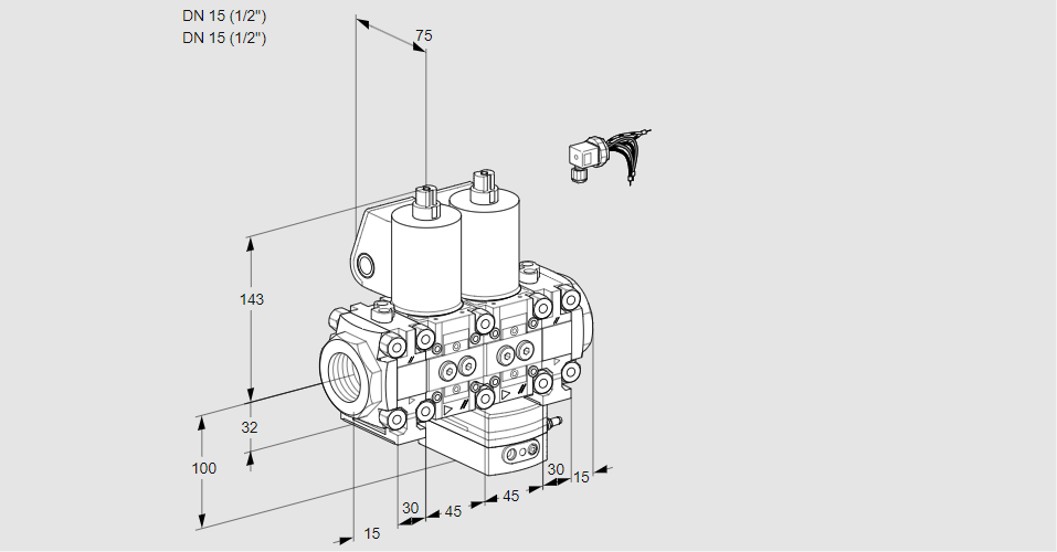 Регулятор расхода с двумя эл.магнитными клапанами VCH 1E15R/15R05FNHEVWL/PPPP/PPPP