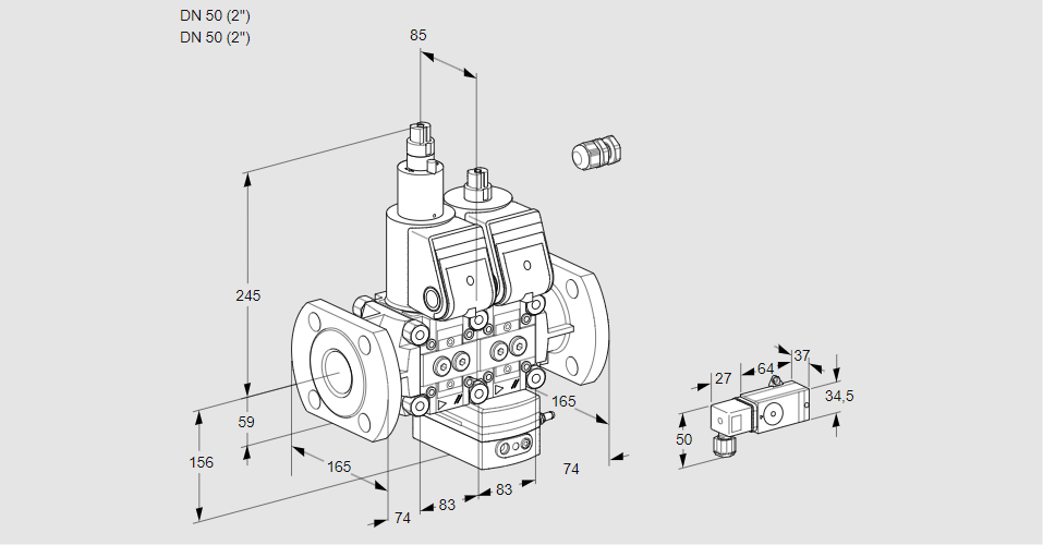 Регулятор расхода с двумя эл.магнитными клапанами VCH 3E50F/50F05LHEWR/-3PP/PP-4