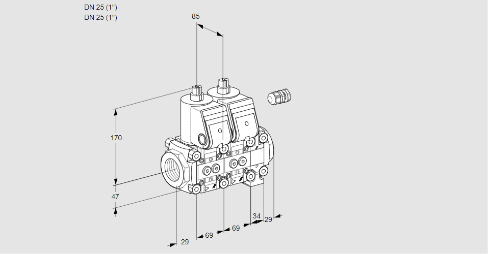 Клапан эл.магнитный сдвоенный VCS 2E25R/25R05NNVWR/PPPP/PPPP