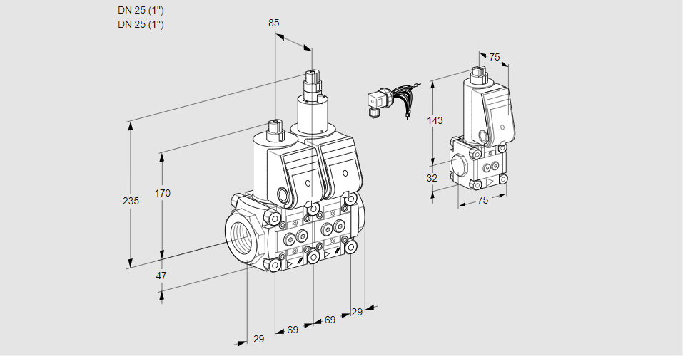 Клапан эл.магнитный сдвоенный VCS 2E25R/25R05NLWR/PPPP/PPZS
