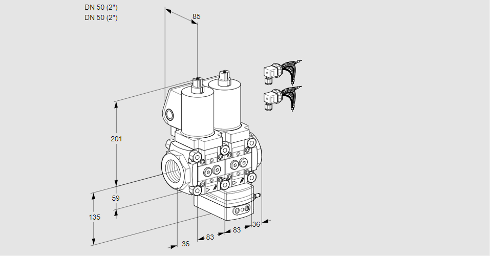 Регулятор соотношения газ/воздух с двумя эл.магнитными клапанами VCG 3E50R/50R05NGEWSL8/PPPP/PPPP