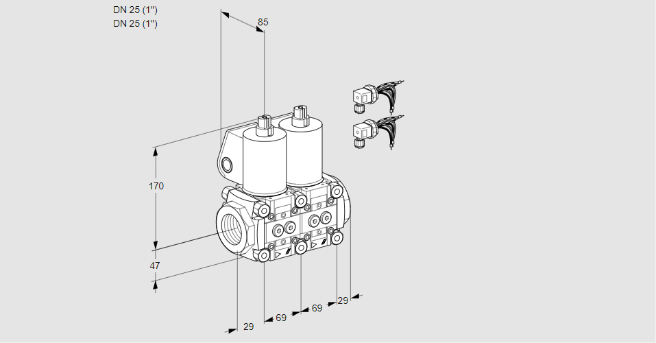 Клапан эл.магнитный сдвоенный VCS 2E25R/25R05NNWL6/PPPP/PPPP