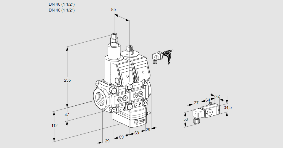 Регулятор соотношения газ/воздух с двумя эл.магнитными клапанами VCG 2E40R/40R05LGEWR/1--2/PPPP