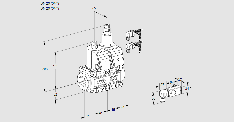 Клапан эл.магнитный сдвоенный VCS 1E20R/20R05NLKR6/2-PP/4-PP