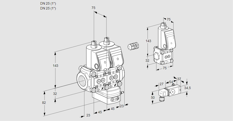 Регулятор давления с двумя эл.магнитными клапанами VCD 1E25R/25R05ND-25WR/3--3/ZSPP