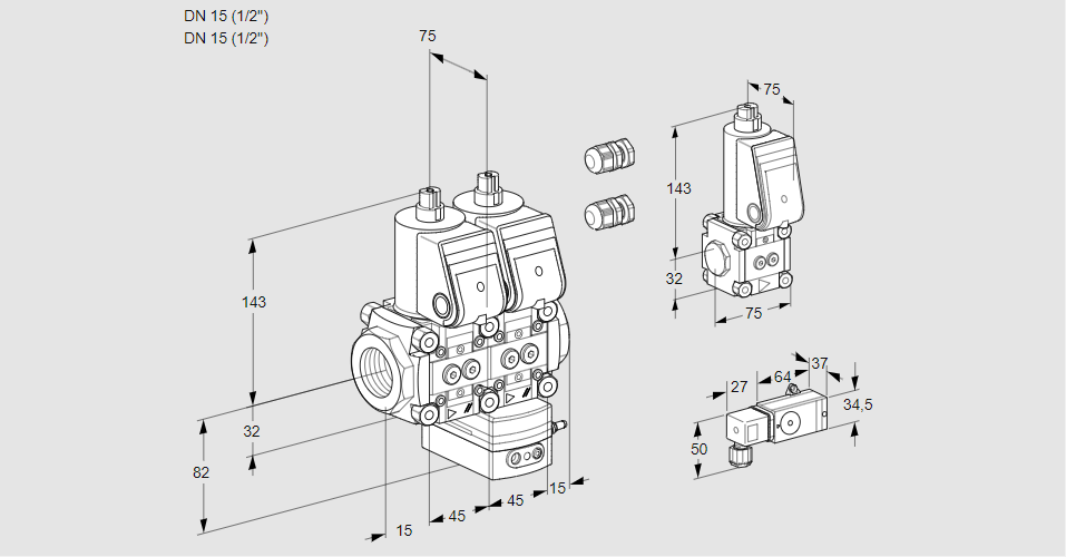 Регулятор давления с двумя эл.магнитными клапанами VCD 1E15R/15R05ND-50WR3/2--2/PPZS