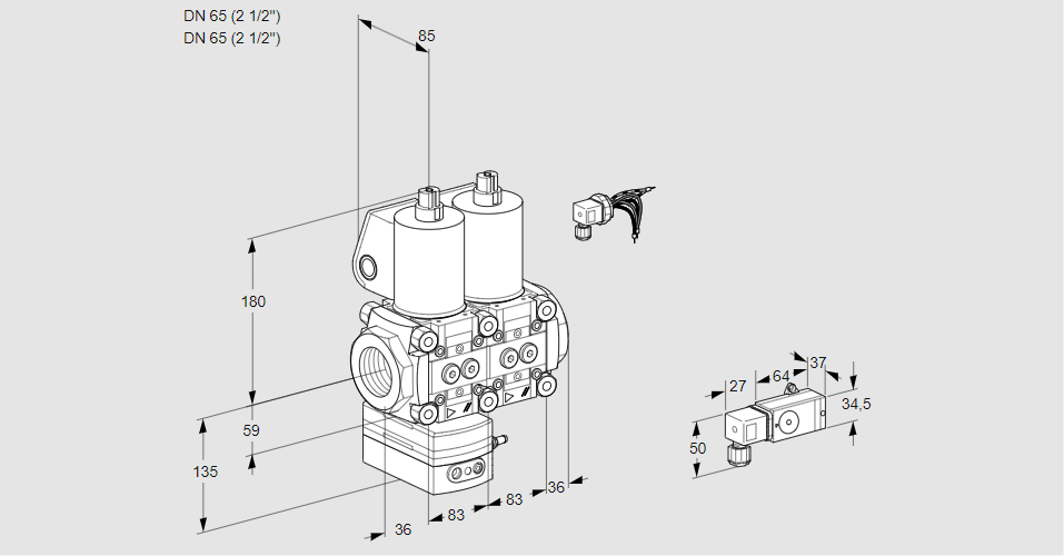 Регулятор давления с двумя эл.магнитными клапанами VCD 3E65R/65R05D-100NWL/PPPP/-3PP
