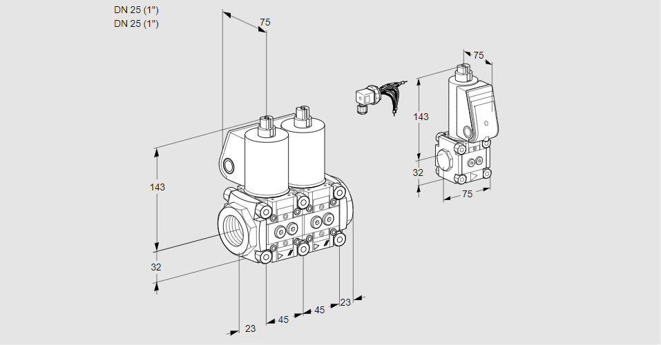 Клапан эл.магнитный сдвоенный VCS 1E25R/25R05NNWL/PPZS/PPPP