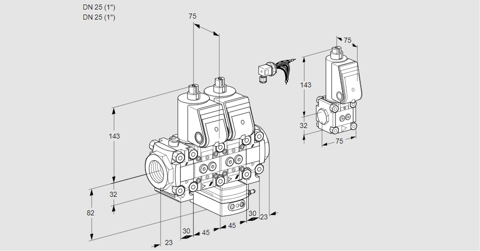 Регулятор соотношения газ/воздух с двумя эл.магнитными клапанами VCG 1E25R/25R05FNGEVWR/PPPP/PPZS