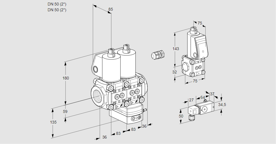 Регулятор давления с двумя эл.магнитными клапанами VCD 3E50R/50R05ND-25WL/ZSPP/-4PP