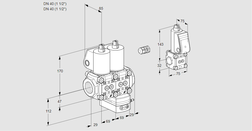 Регулятор давления с двумя эл.магнитными клапанами VCD 2E40R/40R05ND-25WL/PPZS/PPPP