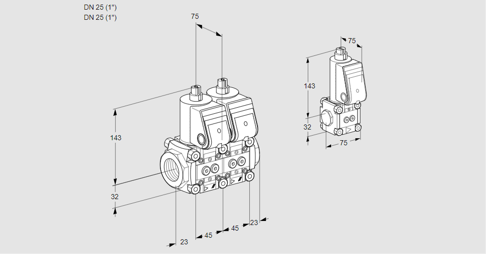 Клапан эл.магнитный сдвоенный VCS 1E25R/25R05NNWR/PPPP/PPBS
