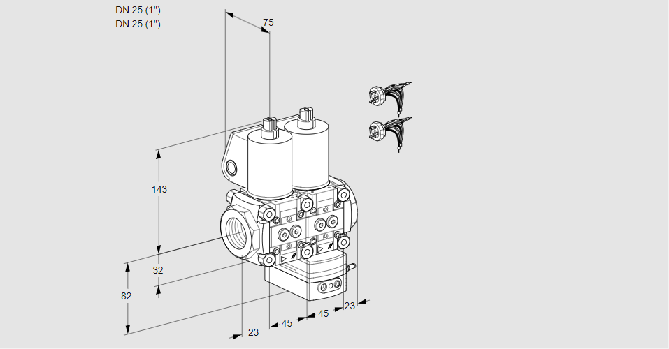 Регулятор соотношения газ/воздух с двумя эл.магнитными клапанами VCG 1E25R/25R05NGEWL5/PPPP/PPPP