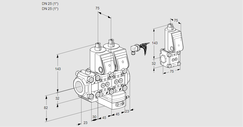 Регулятор давления с двумя эл.магнитными клапанами VCD 1E25R/25R05F2ND-25WR/PPPP/PPBS