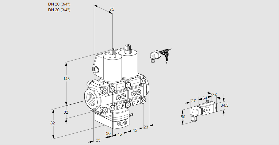 Регулятор давления с двумя эл.магнитными клапанами VCD 1E20R/20R05FD-50NWL/PPPP/2-PP