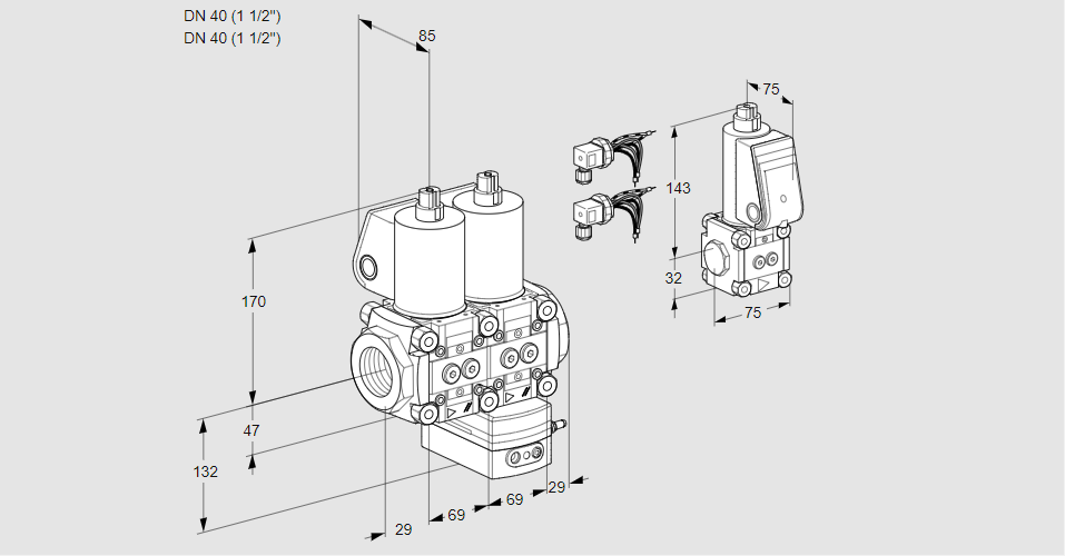 Регулятор расхода с двумя эл.магнитными клапанами VCH 2E40R/40R05NHEWL6/PPBS/PPPP