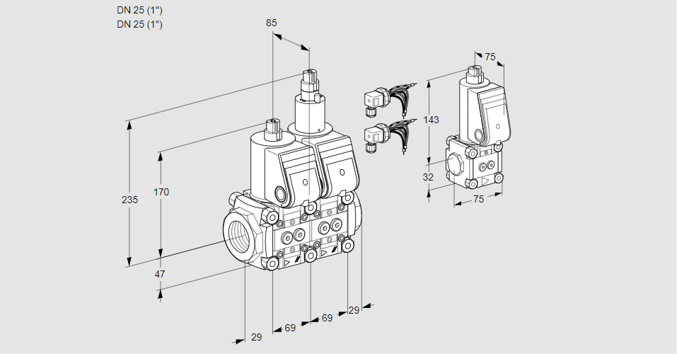Клапан эл.магнитный сдвоенный VCS 2E25R/25R05NLWR6/PPPP/PPZS