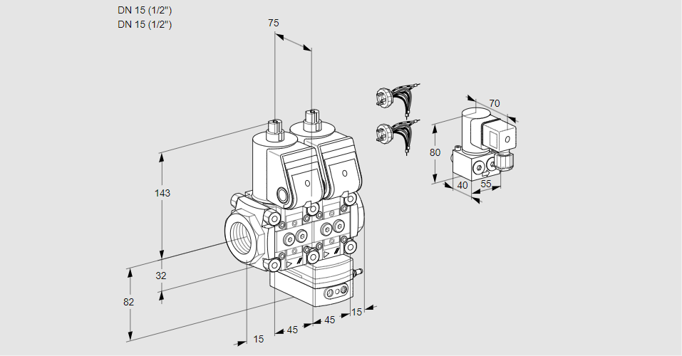 Регулятор соотношения газ/воздух с двумя эл.магнитными клапанами VCG 1E15R/15R05NGEWR5/PPPP/PPBY