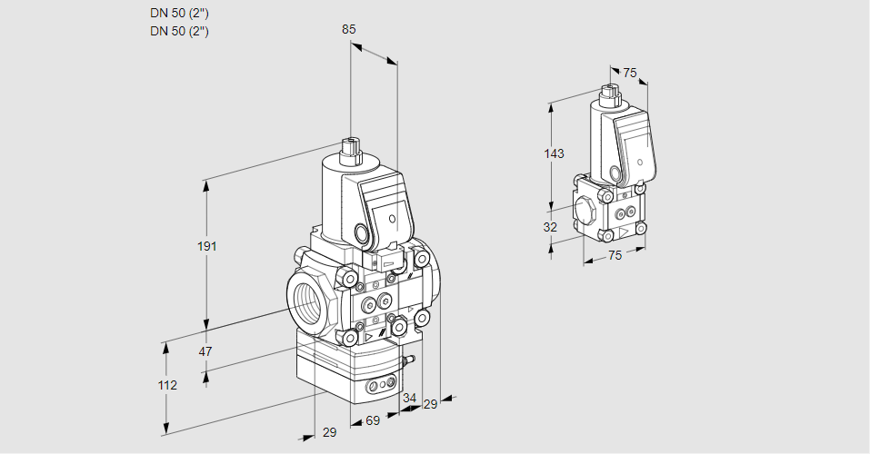 Регулятор соотношения газ/воздух 1:1  с эл.магнитным клапаном VAG 2T50N/50N05GAVQSR/PP/ZS
