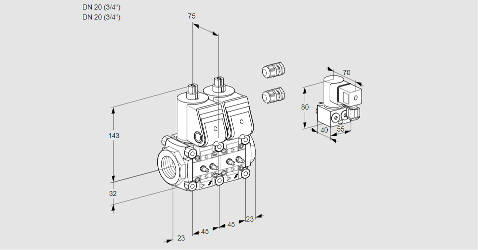 Клапан эл.магнитный сдвоенный VCS 1E20R/20R05NNWR3/MMMM/PPBY