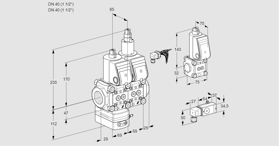 Регулятор давления с двумя эл.магнитными клапанами VCD 2E40R/40R05D-50LWR/1-PP/PPBS