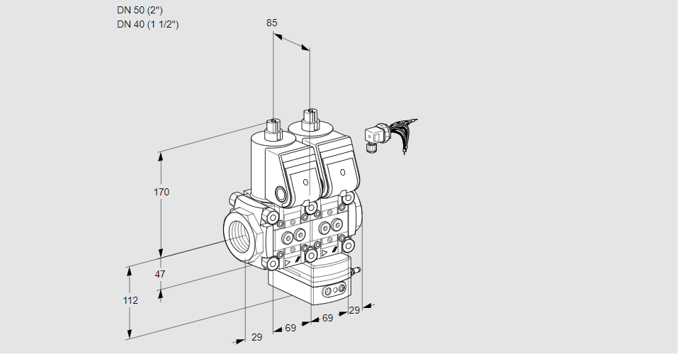 Регулятор соотношения газ/воздух с двумя эл.магнитными клапанами VCG 2E50R/40R05NGEWR/PPPP/PPPP