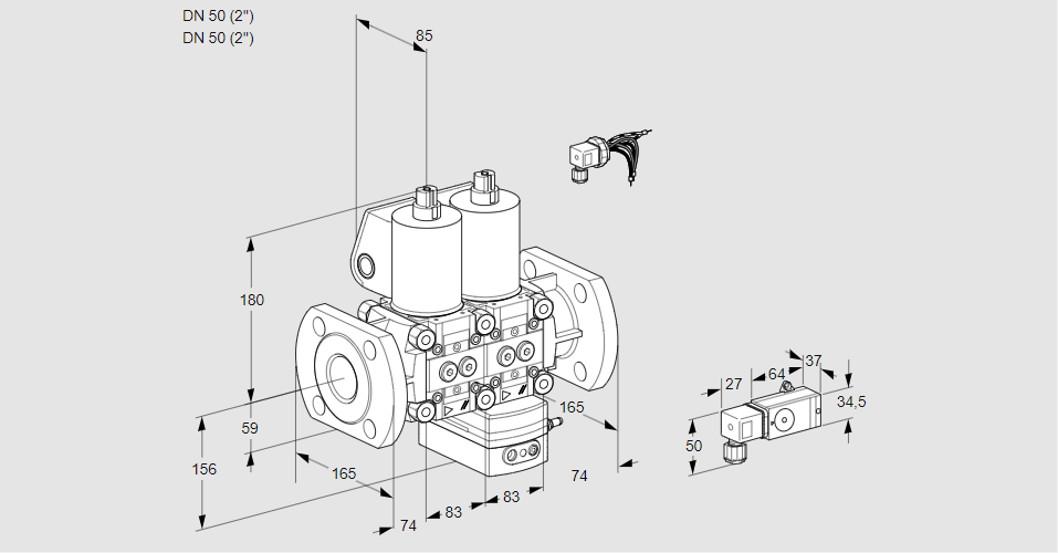 Регулятор соотношения газ/воздух с двумя эл.магнитными клапанами VCV 3E50F/50F05NVKWL/PPPP/2-PP