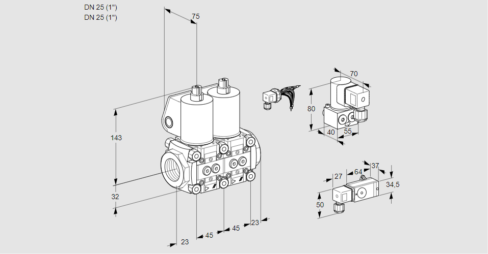 Клапан эл.магнитный сдвоенный VCS 1E25R/25R05NNWL/PPBY/2-PP