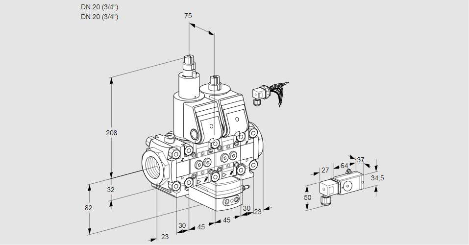Регулятор соотношения газ/воздух с двумя эл.магнитными клапанами VCG 1E20R/20R05FLGEVWR/3--3/PPPP