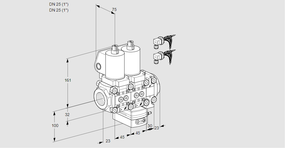 Регулятор расхода с двумя эл.магнитными клапанами VCH 1E25R/25R05NHEVWSL8/PPPP/PPPP