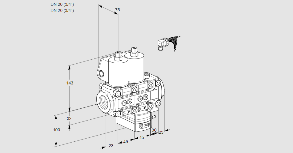 Регулятор расхода с двумя эл.магнитными клапанами VCH 1E20R/20R05NHEVWL/PPPP/PPPP