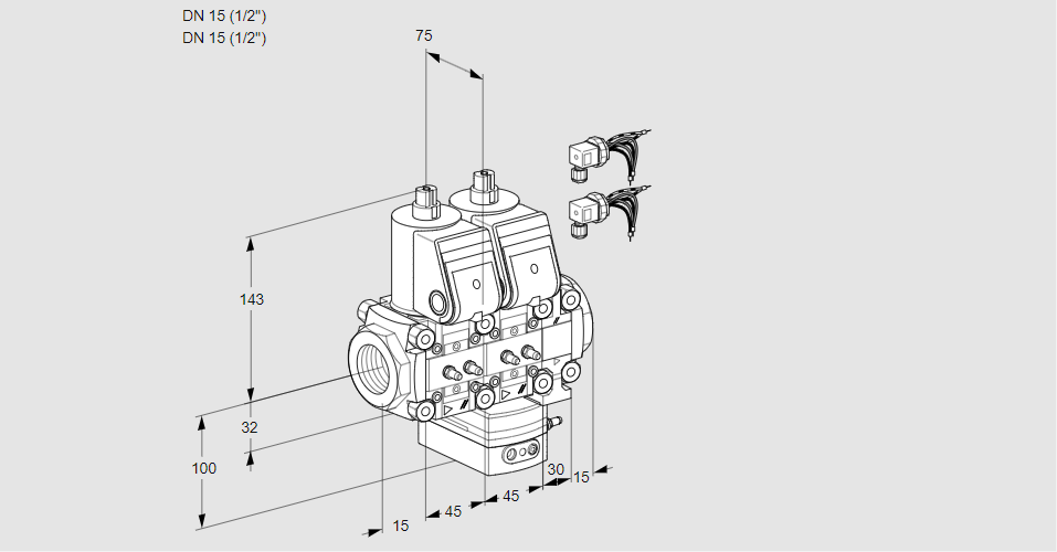 Регулятор расхода с двумя эл.магнитными клапанами VCH 1E15R/15R05NHEVWR6/MMMM/PPPP