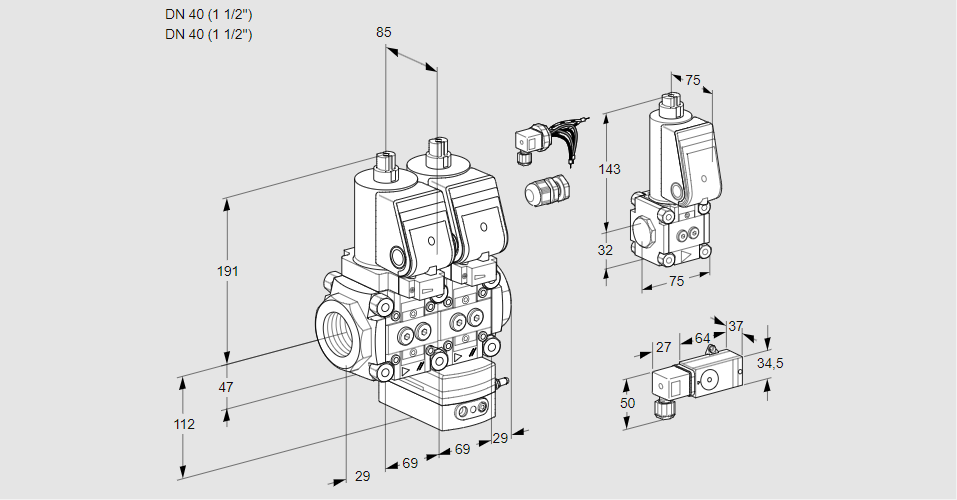 Регулятор соотношения газ/воздух с двумя эл.магнитными клапанами VCG 2E40R/40R05NGEWSR8/2-PP/PPZS