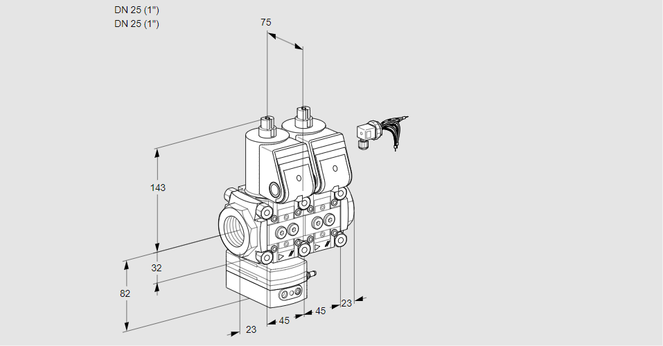 Регулятор соотношения газ/воздух с двумя эл.магнитными клапанами VCG 1E25R/25R05GENWR/PPPP/PPPP