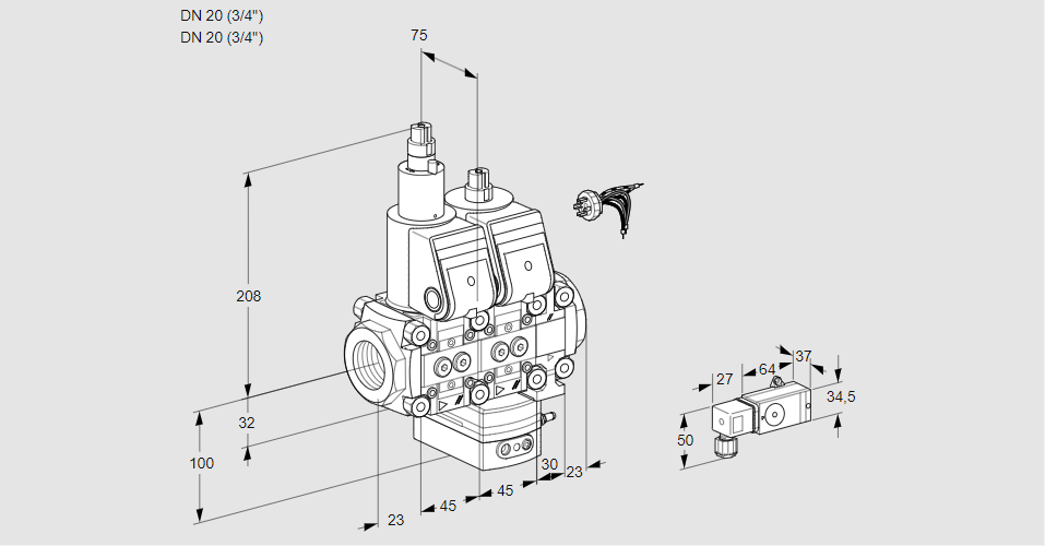 Регулятор расхода с двумя эл.магнитными клапанами VCH 1E20R/20R05LHEVWR/2--4/PPPP