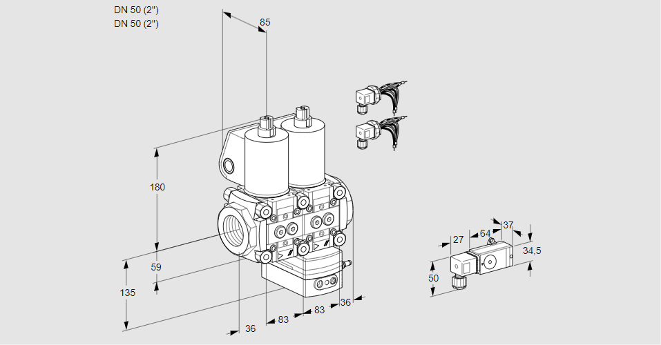 Регулятор давления с двумя эл.магнитными клапанами VCD 3E50R/50R05ND-50WL6/PPPP/3-PP