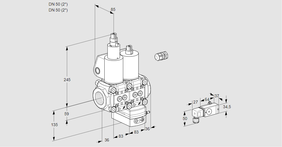 Регулятор давления с двумя эл.магнитными клапанами VCD 3E50R/50R05LD-50WL/PP2-/4--3