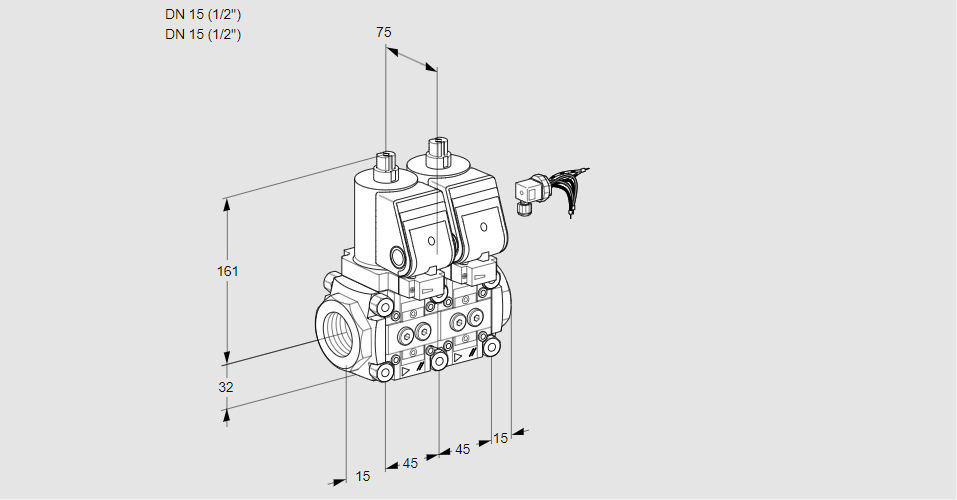 Клапан эл.магнитный сдвоенный VCS 1E15R/15R05NNWSR3/PPPP/PPPP